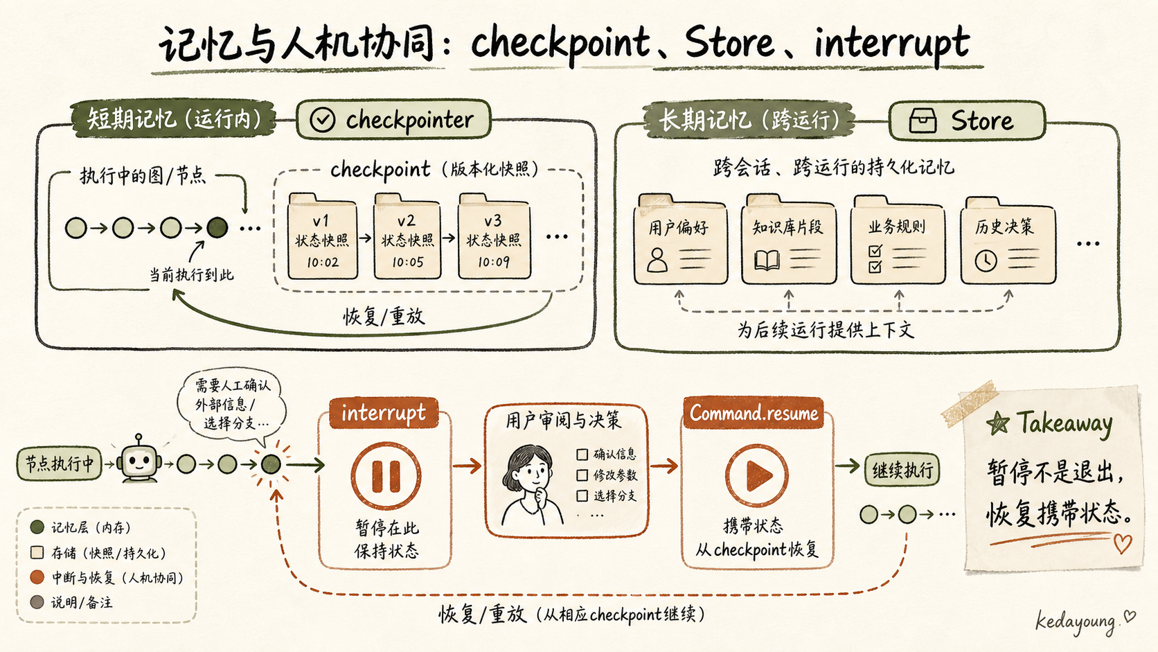 checkpointer 与 Store 的短期、长期记忆分层