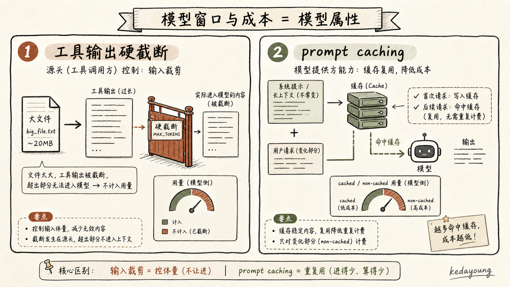 opencode 的工具输出截断、prompt caching 与用量追踪