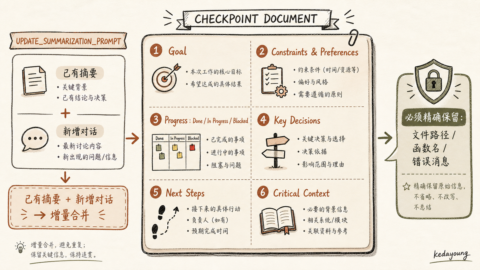 pi 的 checkpoint 摘要模板与增量合并