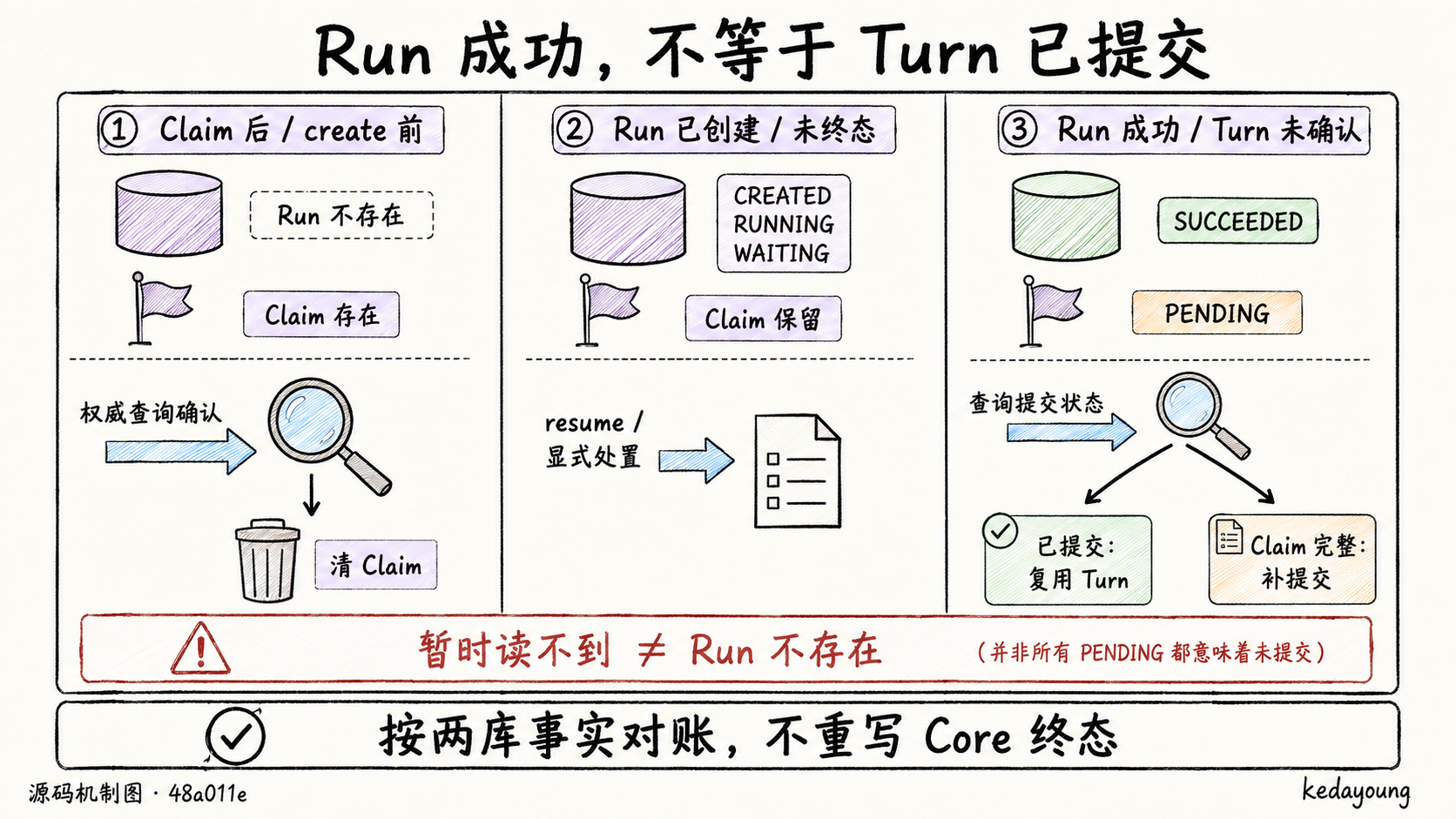 三个 Session 中断窗口及权威查询、保留 Claim、幂等补提交的对账路径